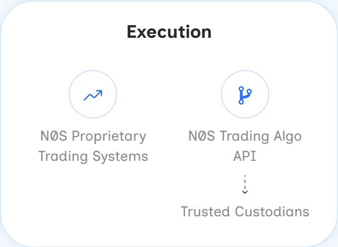 Execution: N0S proprietary trading systems and the N0S trading algo API, settling through trusted custodians.